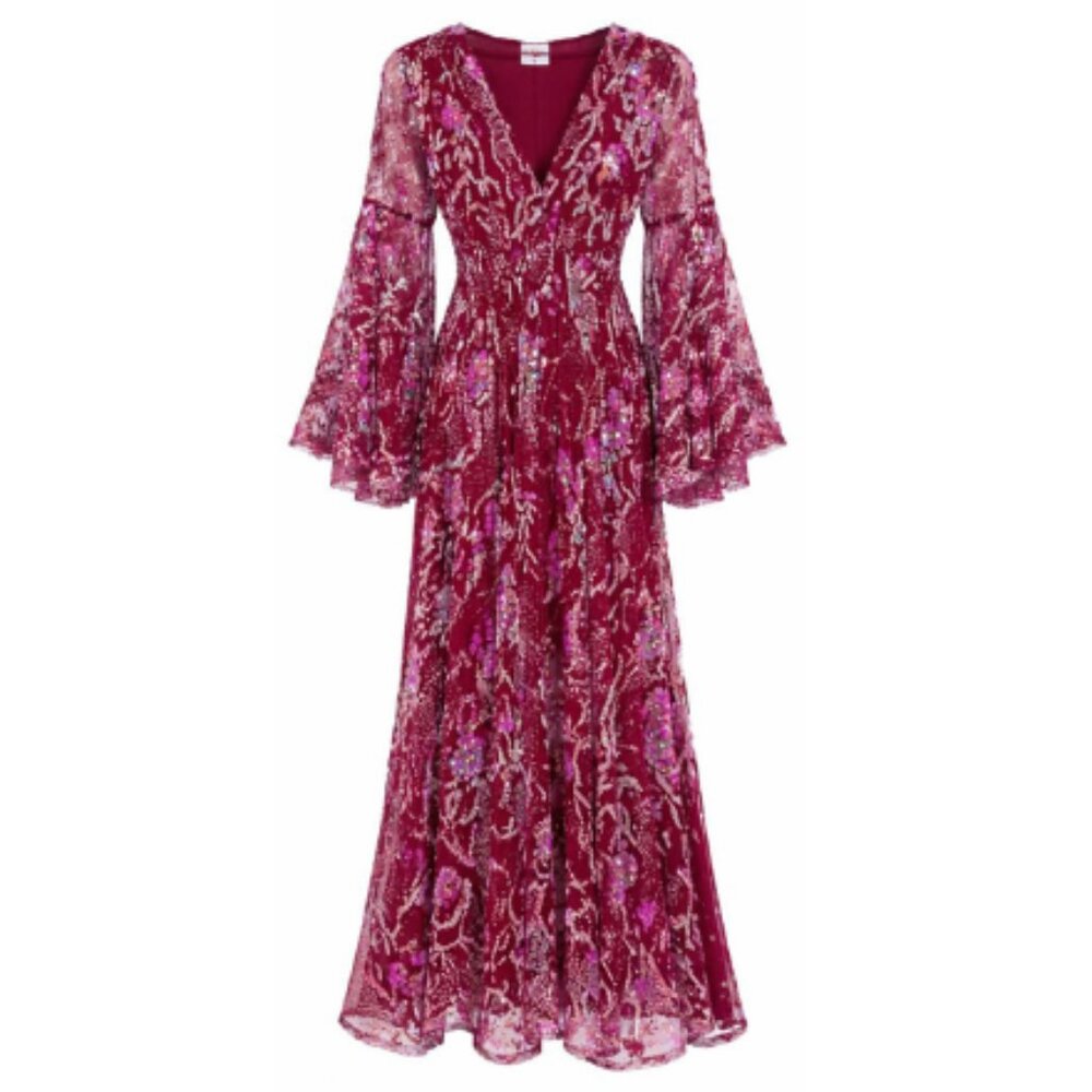 Buddy Love Floral Lace Maxi Dress in Fuchsia Pink